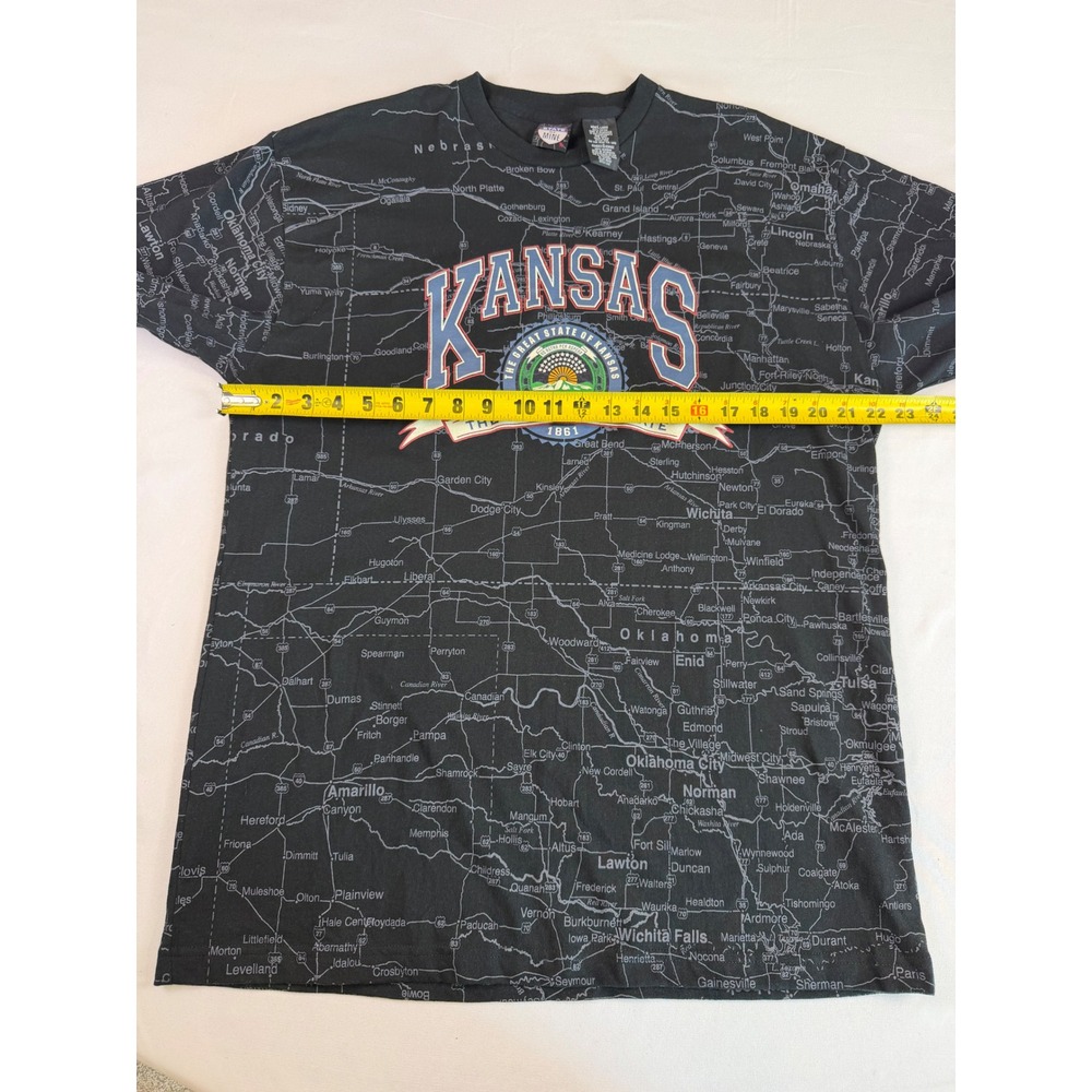 Vtg State of Mine Kansas Sunflower State Map T-Shirt Mens L Black All Over Print - Picture 3 of 7